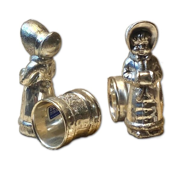 Vintage Silver-Plated Napkin Rings Set Of 2 Circa Girl In Bonnet Design Made In - Picture 3 of 7